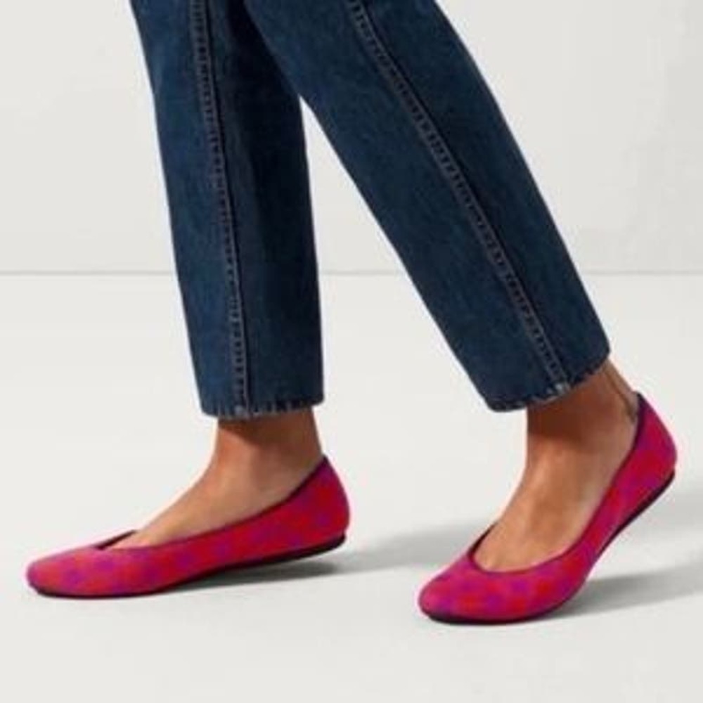 Rothy's Pomegranate Gingham Square Flats Women’s Shoes Size 8.5 NWOT
